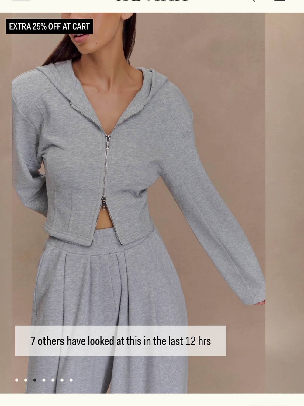 Meshki Light Grey Zip-Front Hooded Crop Sweatshirt